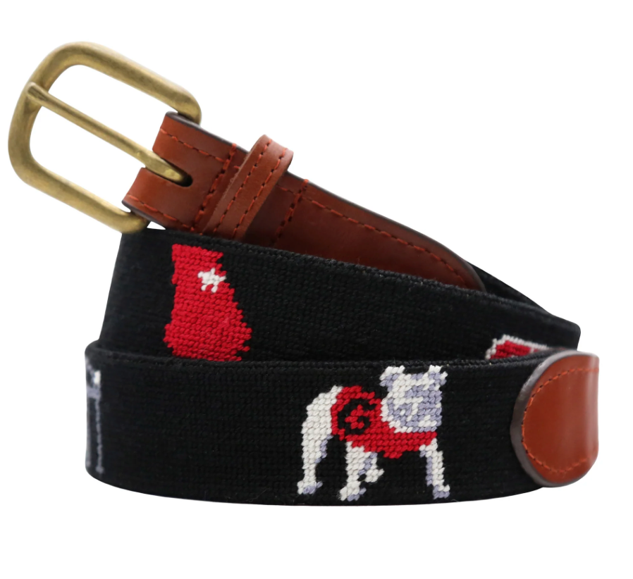 Georgia Bulldogs “Go Dawgs” Needlepoint Belt – Black Game Day Leather Belt