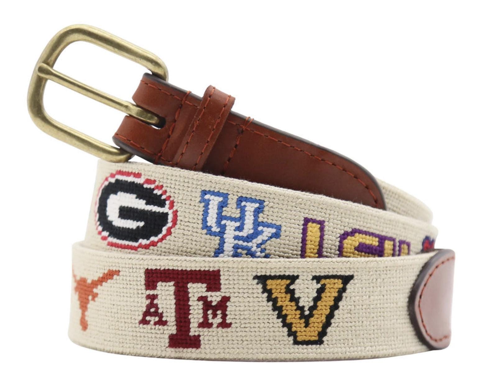 Hand-Stitched SEC Needlepoint Belt | Leather Game Day Accessory